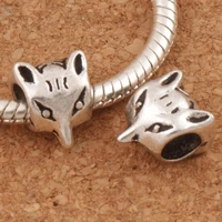 foxes heads metal big hole beads fit european charm bracelets jewelry diy l1337 40pcs 9x10 5x7mm zinc alloy