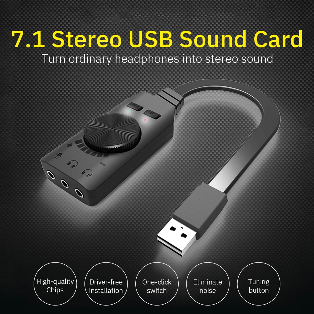 

Внешняя звуковая карта GS3, виртуальная 7.1CH USB звуковая карта, регулируемая громкость, 3-портовый выход для Игровых Наушников Windows/Mac/Linux