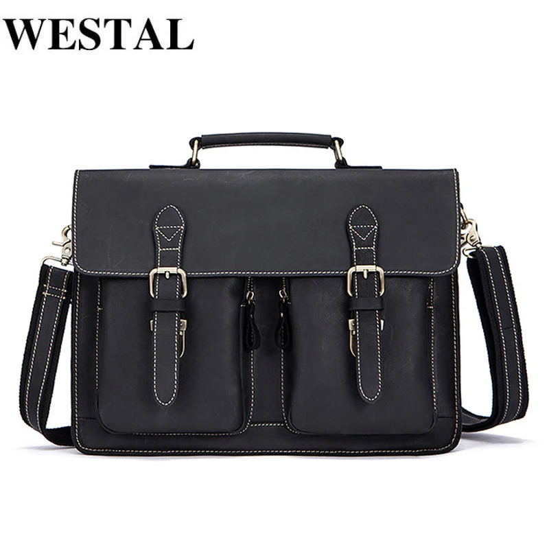 

WESTAL Business Briefcases Bag Men for Lawyer Vintage Crazy Horse Leather Laptop Briefcases Bag 14inch Office/Document Bags Men