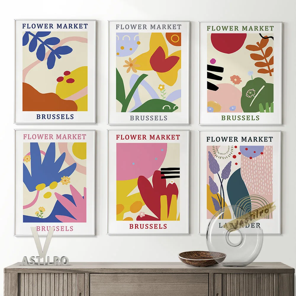 

Brussels Flower Market Art Prints Poster Floral Printable Illustration Wall Decor Canvas Painting Home Decor Room Wall Picture