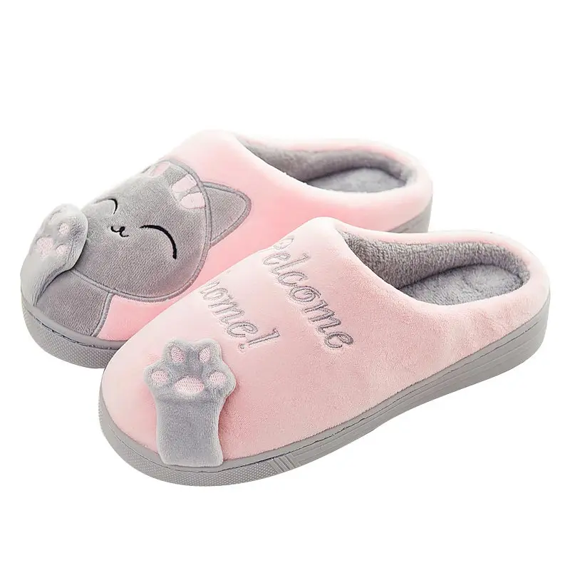 Pink Grey Теплая зимняя обувь; женские домашние шлепанцы с рисунком; нескользящие домашние тапочки; модные тапочки с рисунком кролика; женская обувь; вьетнамки - Цвет: Pink Grey