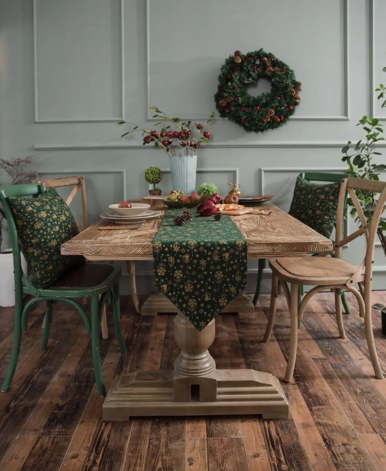 Рождественский зеленый стол Баннер процесс бронзирования журнальный столик