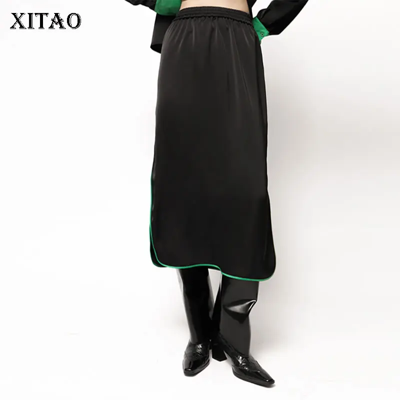 

XITAO/черная юбка с эластичной резинкой на талии в стиле пэчворк; Новое поступление 2022 года; Сезон весна; Повседневная модная одежда; Универсал...