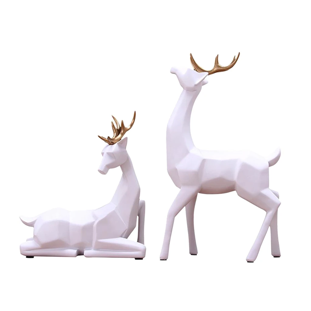 

2Pcs Resin Reindeer Figurine Sculpture Modern Nordic Living Room Ornament