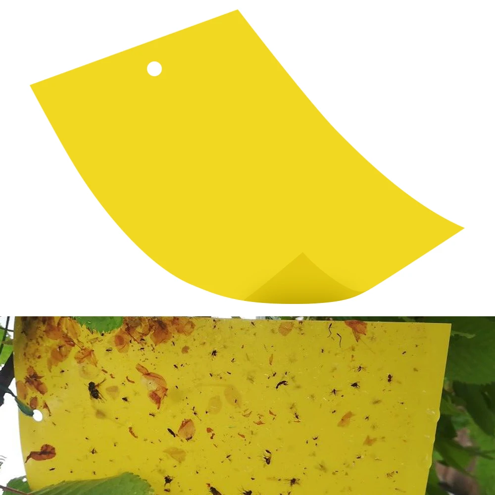 30/50 pcs Insects Glue Sticky Board Trap Double-sided Flying Insect Catching Control Sticker Yellow for Greenhouse Home Garden