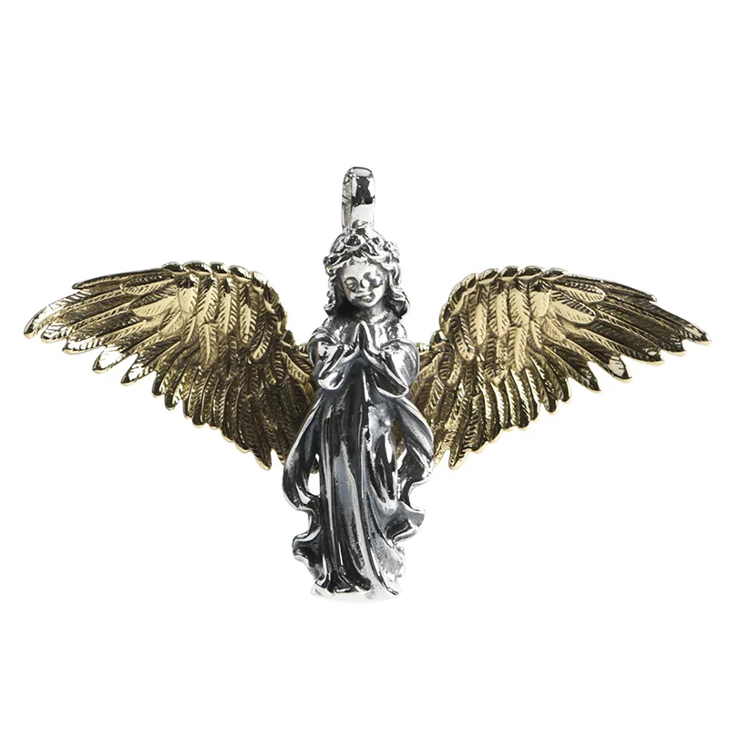 

BOCAI New 100% Pure S925 Silver Vintage Craftsmanship Fly Free Golden Wings Female Angel Men and Women Pendant
