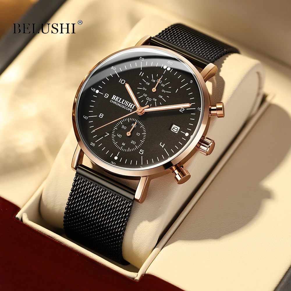 

Часы BELUSHI мужские, из нержавеющей стали, с большим циферблатом, кварцевые