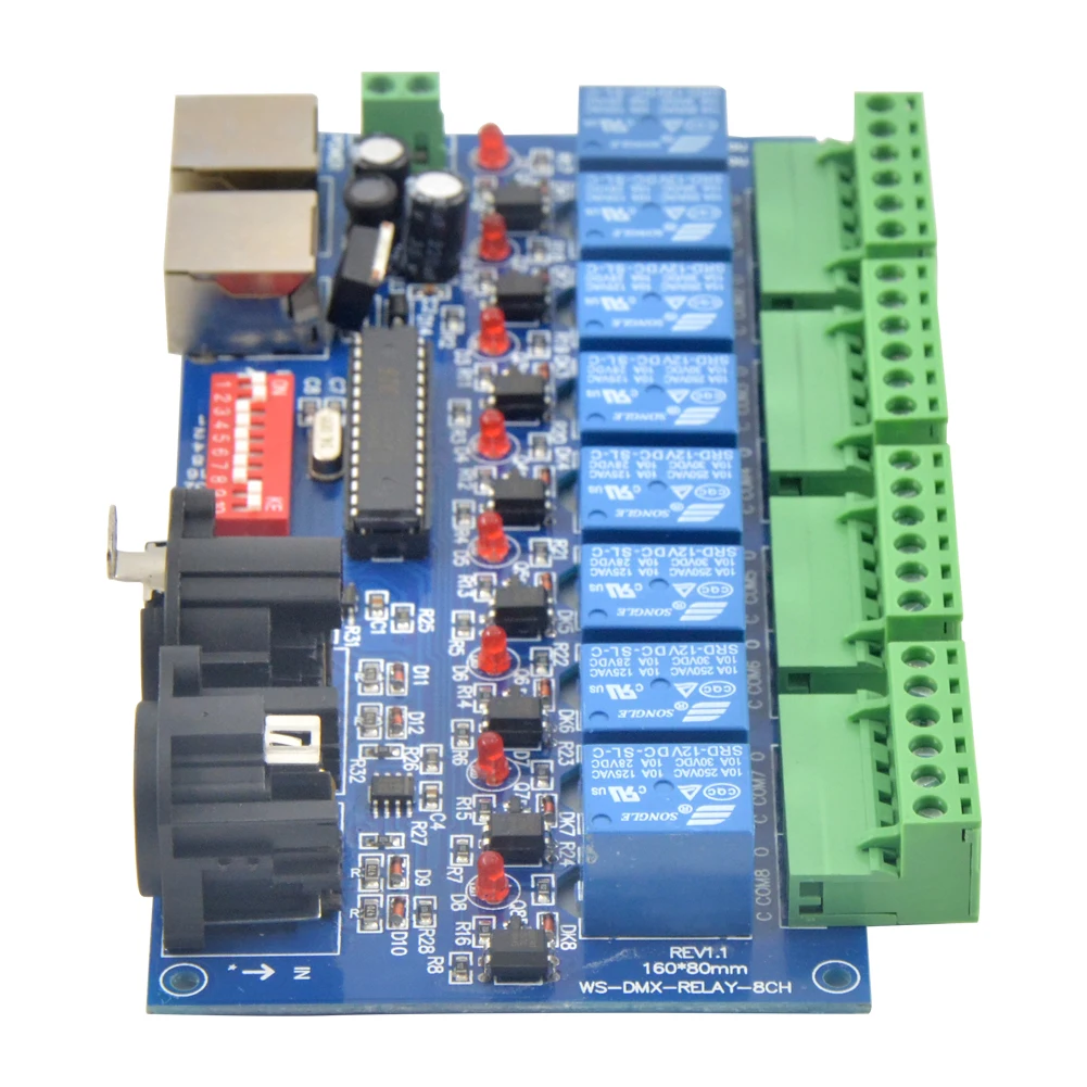 8CH реле dmx512 Управление Релейный выход DMX512 8way релейный переключатель (max 10A)