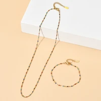 zmzy sets slim simple stainless steel chain bracelets necklaces for women golden color link chain beads ladies jewelry set