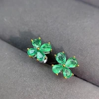 elegant lovely lucky clover natural green emerald stud earrings 925 silver natural gemstone earring girl party gift jewelry