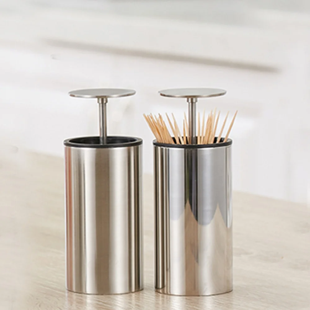 

1PC Household Toothpick Box Press Type Tooth Pick Box Stylish Automatic Toothpick Holder Personality Stainless Steel Toothpick B
