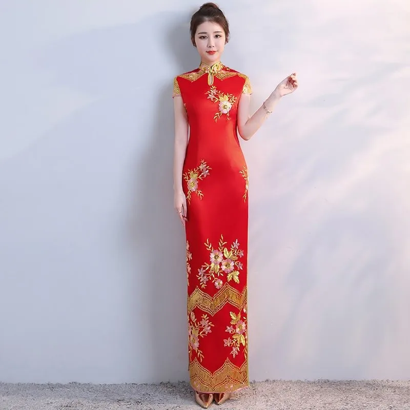 

Женские винтажные ботинки в китайском стиле Стиль Cheongsam свадебное платье женское кружевное платье Ципао Вечерние вечернее платье Восточны...