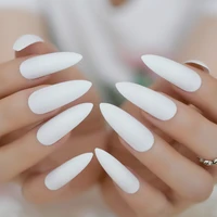 frosted stiletto sharp extra long nails wholesale pure white color design nails artificial nails matte press on nail tips 24 pcs