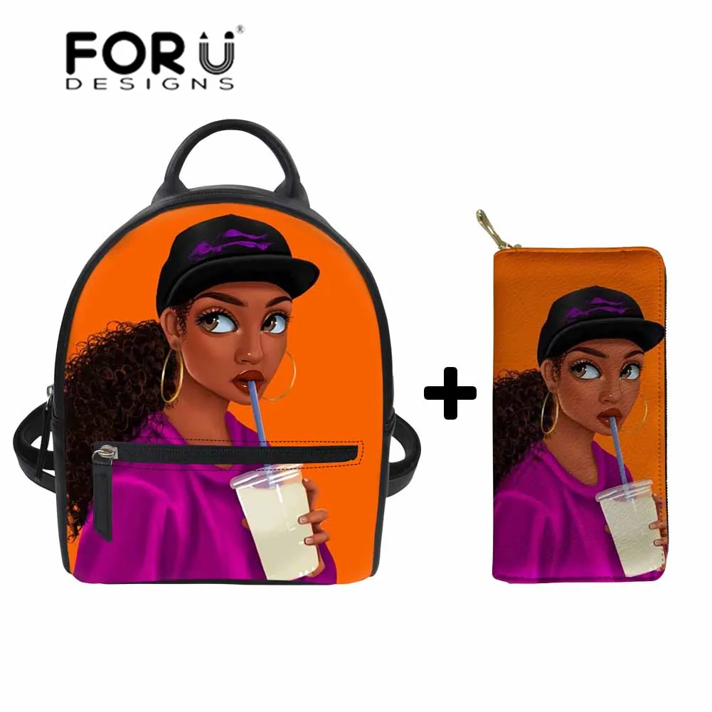 Рюкзаки на плечо FORUDESIGNS для женщин пляжные черные художественные ранцы