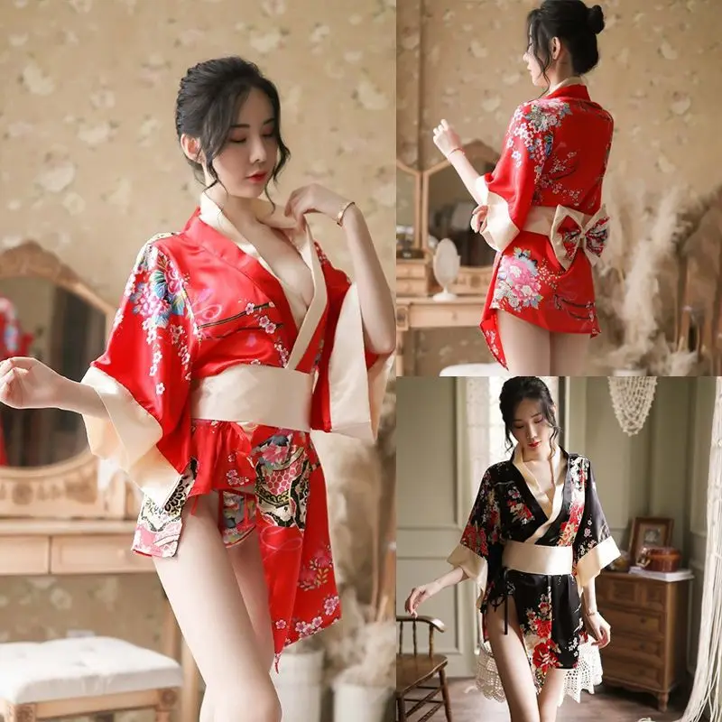 

Японские кимоно пикантные Косплэй наряд для Для женщин традиционные Стиль халат юката костюмы пижамы-платья из мягкого шелка пояс, комплек...