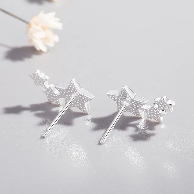 

RLX-0176 New Silver Plated Brushed Stars New Fashion Stars Handmade Women's Small Stud Earrings Women's Elegant Wedding