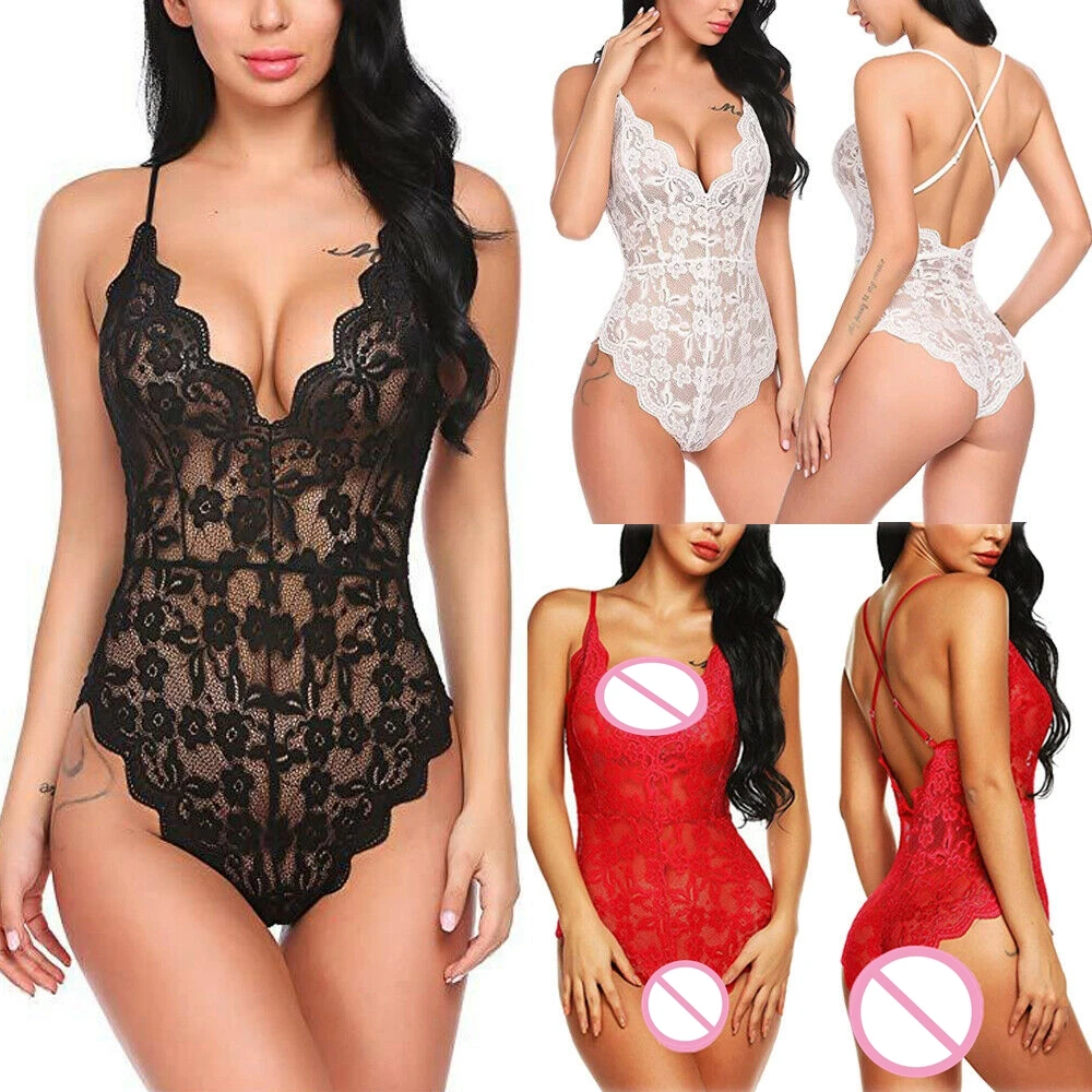 Женское сексуальное кружевное прозрачное белье с v-образным вырезом ночное