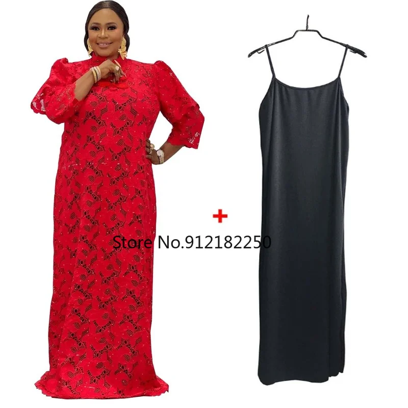 

African Dresses for Women 2021 New African Clothes Dashiki Lace Boubou Robe Africaine Femme Bazin Riche Party Africa Dress