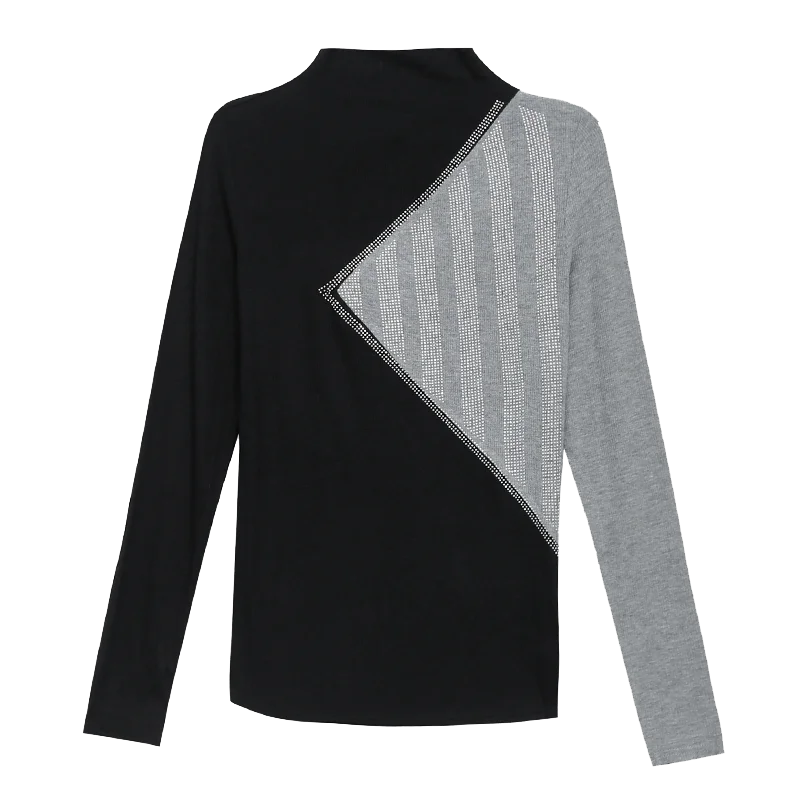 

Women's Half-Turtleneck Bottoming Shirt Spring Autumn New Knitting T Shirt Streetwear Patchwork Drill T-Shirts Slim Women Tops