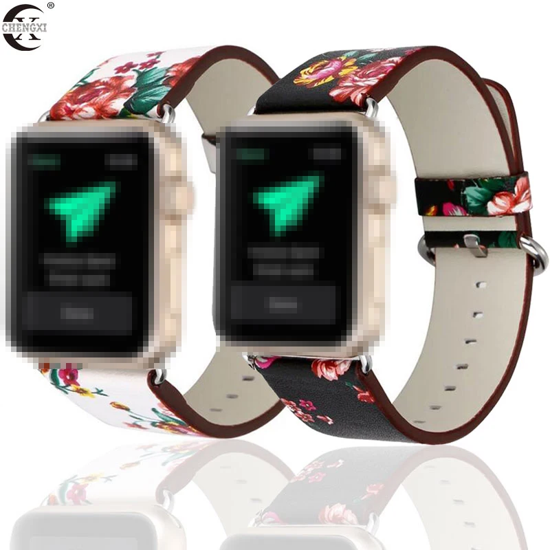Кожаный ремешок с цветочным принтом для Apple Watch 5 4 3 44 40 мм iwatch 2 1 часов watch 38 42 |