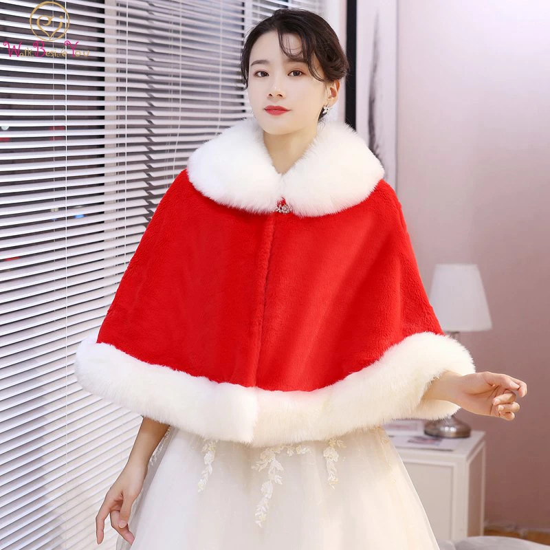 

Цвета: красный, бежевый, накидка из искусственного меха, подходит для накидка с воротником 2020 Свадебная шаль накидка зима невесты плащ вечер...