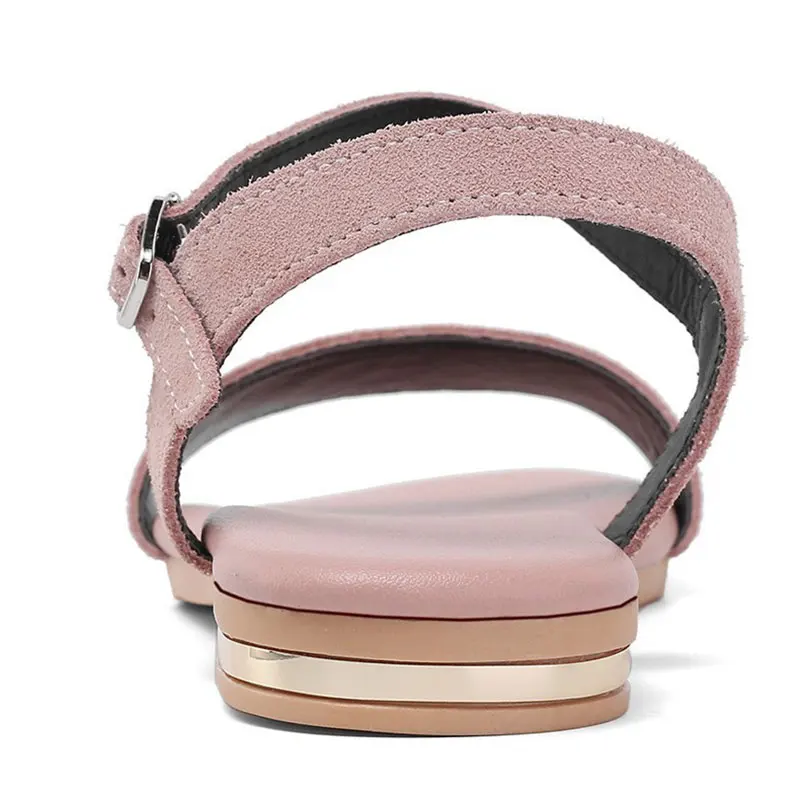 GENSHUO Cow Suede Flat Sandals Women Summer Ladies New Genuine Leather Sandal Casual Woman Pink Black Comfortable Shoes | Обувь