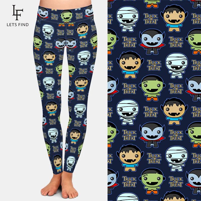 LETSFIND Women's Warm Leggings 3D Cute Halloween Characters Digital Printing High Waist  Fitness Stretch Leggings