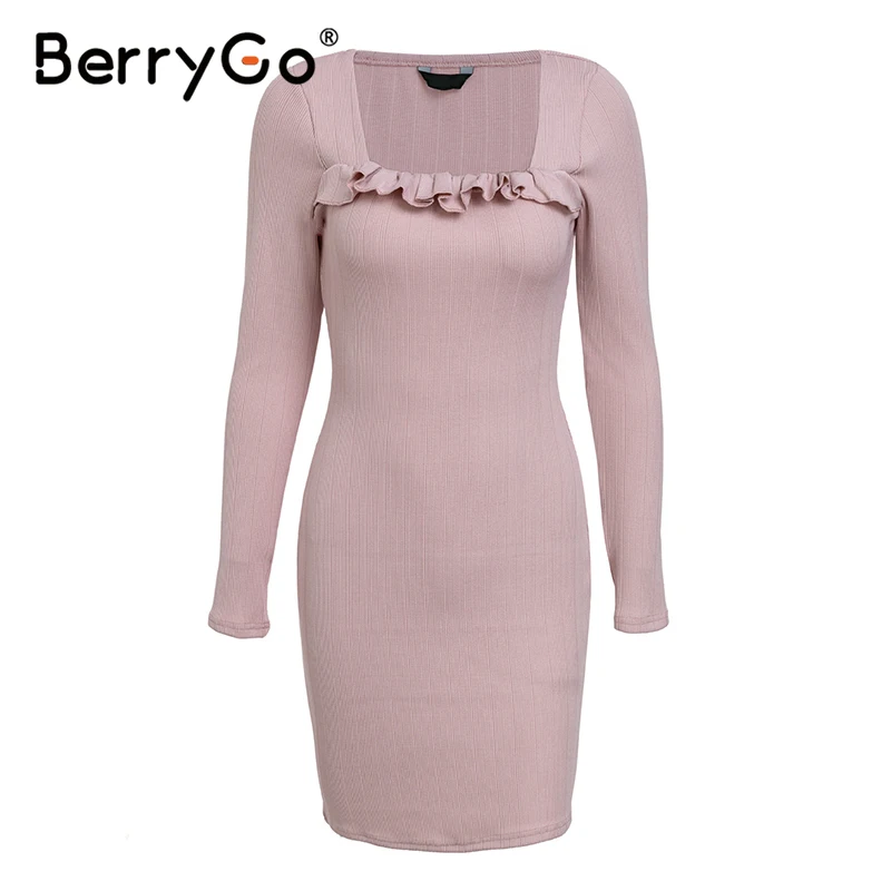 Женское винтажное трикотажное платье-свитер BerryGo облегающее черное платье с