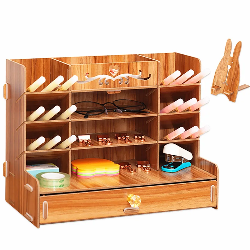 

Large Capacity Wooden Pen Holder Pencil Storage Box Desktop Organizer Storage Case School Office Stationery