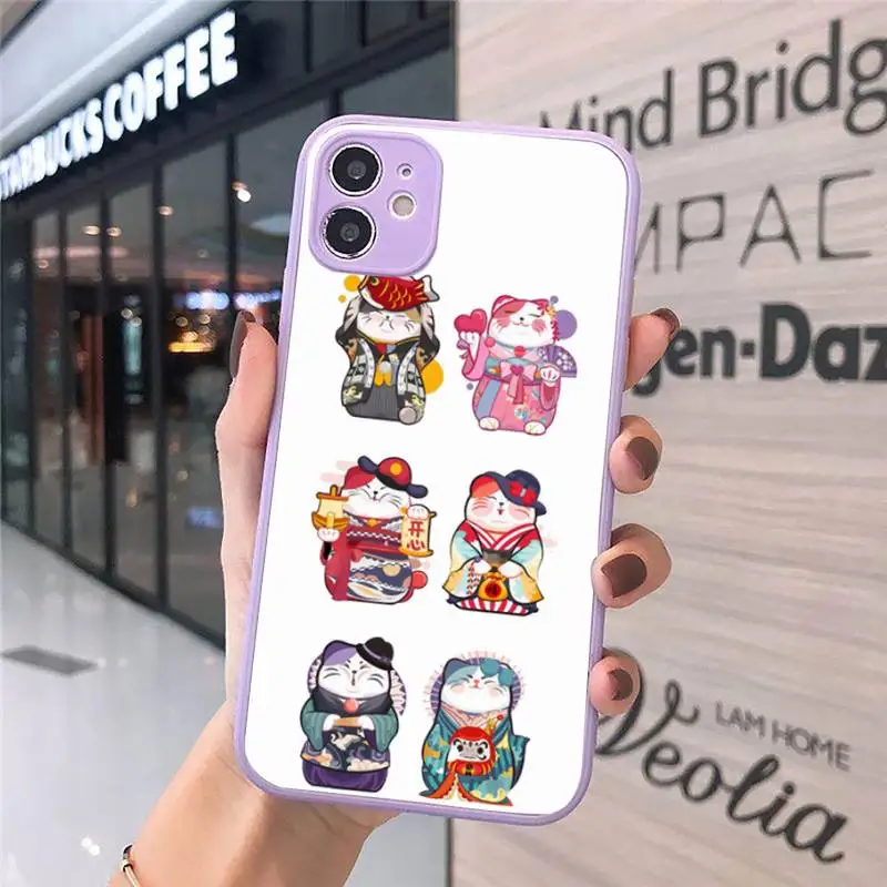 

Cherry Blossom Lucky Cat Phone Case Matte Transparent for iPhone 7 8 11 12 s mini pro X XS XR MAX Plus cover funda