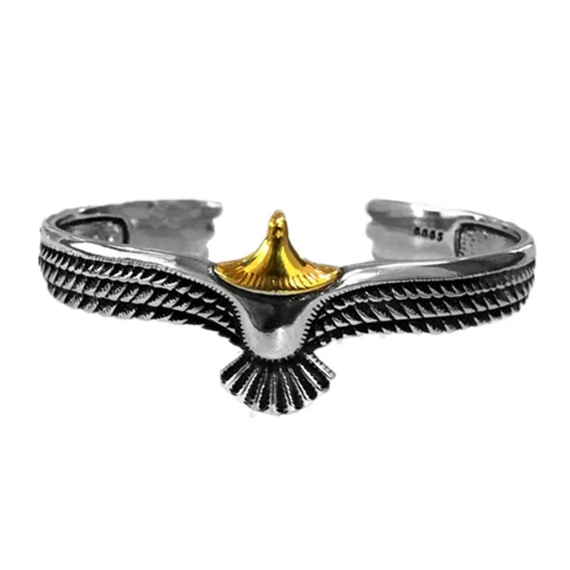

Sole Memory Thai Silver Retro Eagle Feather Wings 925 Sterling Silver Female Resizable Bracelets