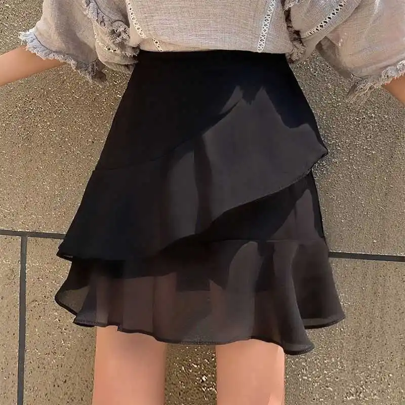 

Summer Black Chiffon Skirt women's skirt A-line high waist hip skirt 2020 new fashion pants skirt thin