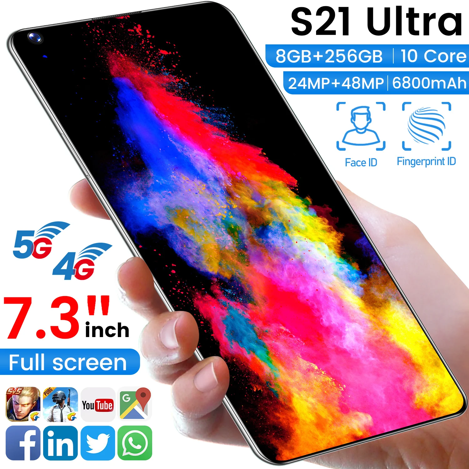 Galay-tel&eacute;fono inteligente S21 + Ultra, versi&oacute;n Global, 7,3 pulgadas, 6800mAh, + 48MP 24MP, 12GB + 512GB, desbloqueo-4