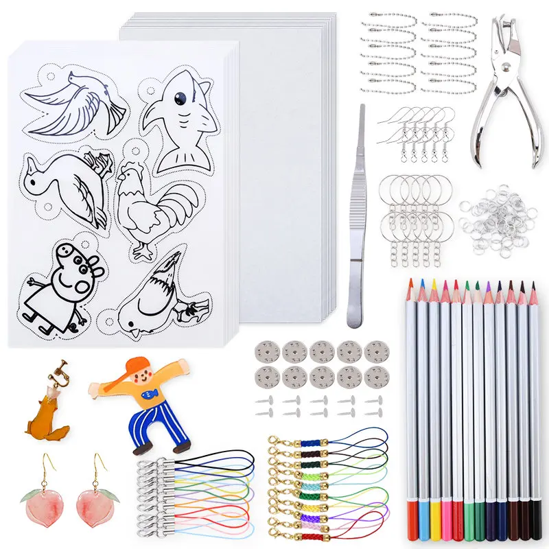 

Heat Shrink Plastic Sheet Kit,Jewelry Making Kit For Kids and Women,Art Clear Shrink Film Paper,Keychains DIY,Jewelry Tools Set