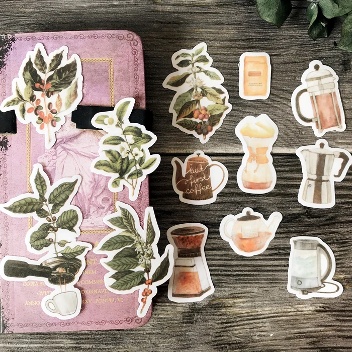 

13pcs Retro Coffee Tree Vintage Coffee Set Decoration Stationery Sticker DIY Ablum Diary Scrapbooking Stickers Label Stationery