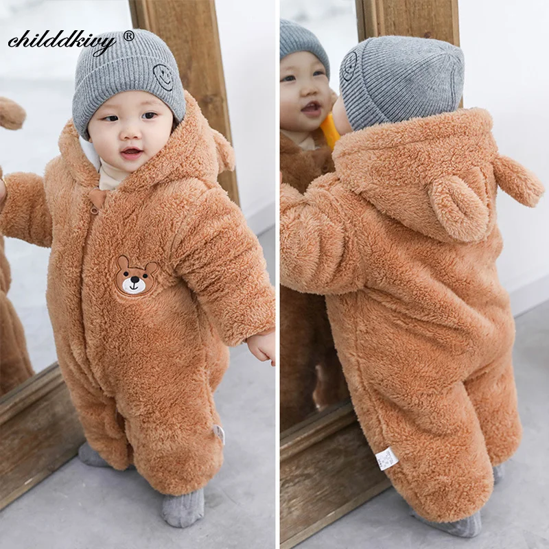 

0-12M Winter Jumpsuit For newborns 2022 New Baby Girl Clothing Fat Hooded Wind Close Outdoor New Born Girl Breaker Boy Clothing