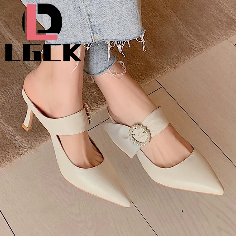 

2021 Fashion Pointed Toe Belt Buckle High Heels Shoes Women Slippers Luxury Designer Ladies Street Beach Sandals Slides Shoes
