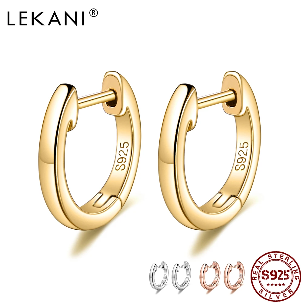 

LEKANI Genuine Sterling Silver 925 Jewelry 3 Colors Hoops Earring Simple Golden Tiny Earrings For Women Luxury Party Accessories