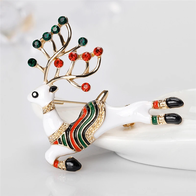 Imixlot Newest Cute Running Deer Brooches for Women Xmas Gifts New Year Fashion Enamel Reindeer Elk Rhinestones Lapel Pins | Украшения и