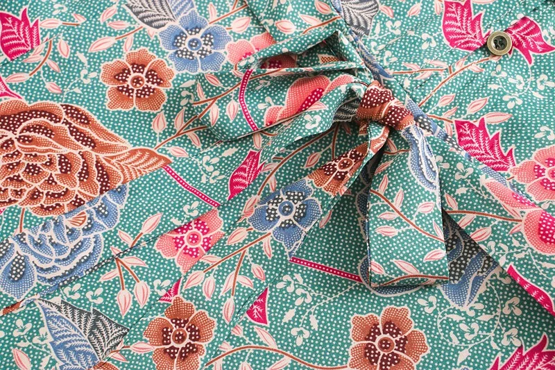 Зеленый BOHO Открытые Кнопки V образным вырезом камелии Цветочный принт платье на