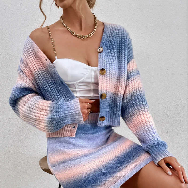 

Ladies Elegant Twisted Tie-dye Pattern Cardigan Autumn and Winter Retro Pullover Gradient Rainbow Short Sweater Cardigan Women