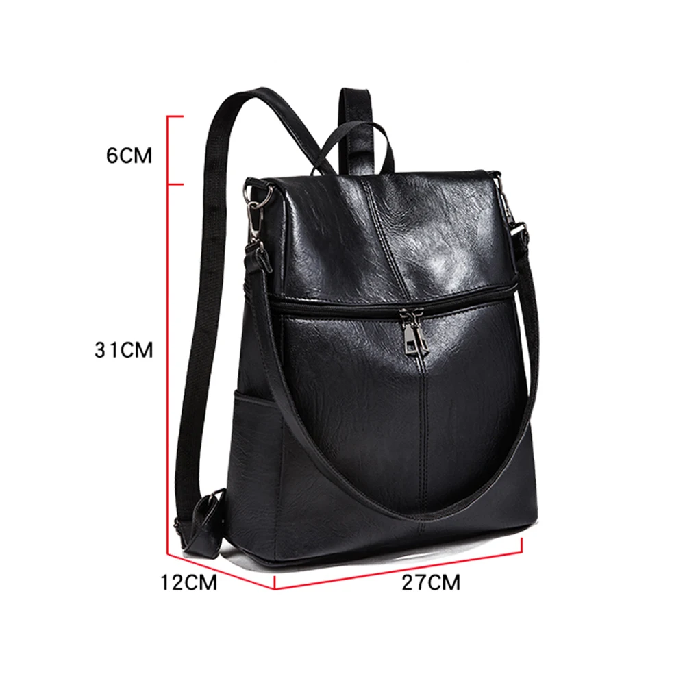 

2019 CANIS New Womens Solid Leather Backpack Zip Anti-Theft Rucksack School Shoulder Bag Black/Brown