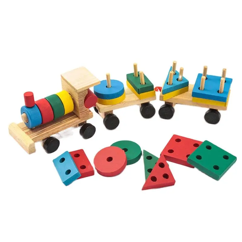 Детский конструктор деревянный маленький поезд три секции|Блочные конструкторы|