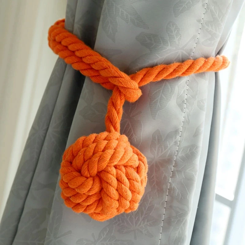 

1 Pair American Style Applies Room Hand-Woven Cotton String With Hanging Ball Decoration Home Decorative Curtain Accessories 5
