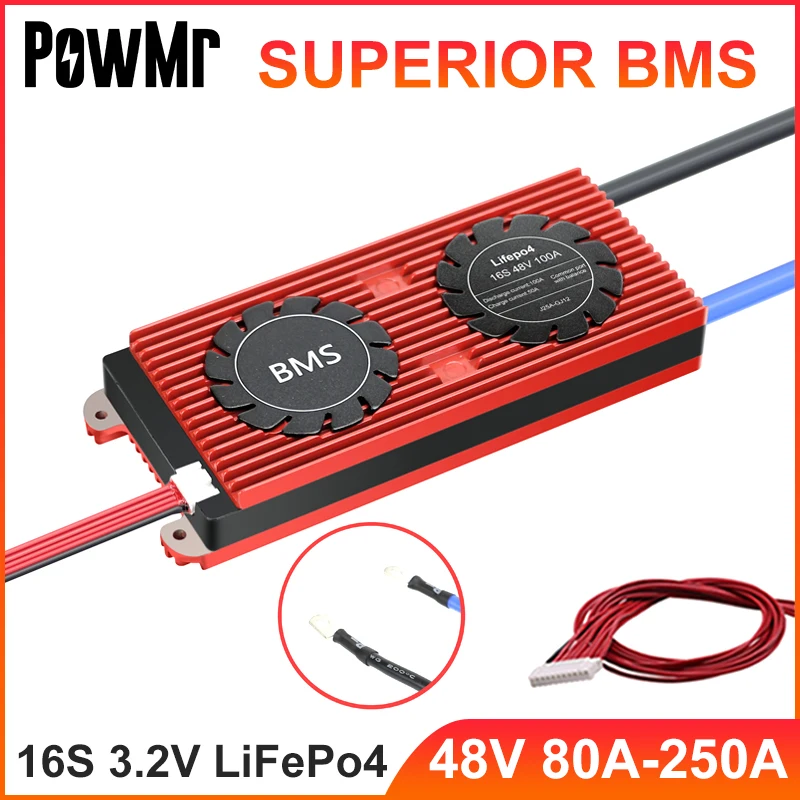 

PowMr 3,2 В LiFePo4 16S 48 В 80A 100A 120A 150A 200A 250A 18650 BMS Защитная плата аккумулятора со сбалансированным литиевым аккумулятором