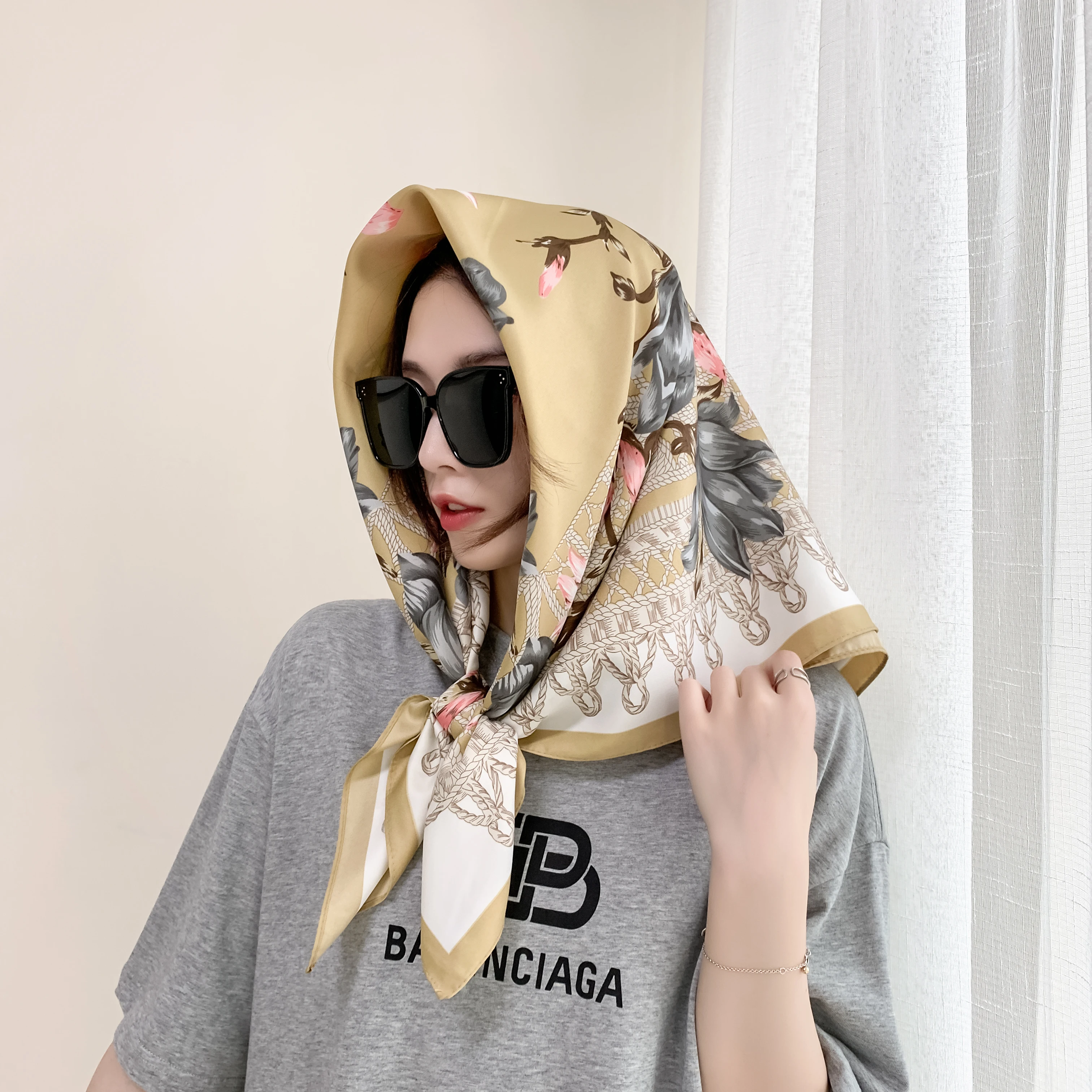 

90*90cm square scarf new spring women scarf quality shawl silk fashion scarf headscarf beach sunscreen bag headscarf scarf