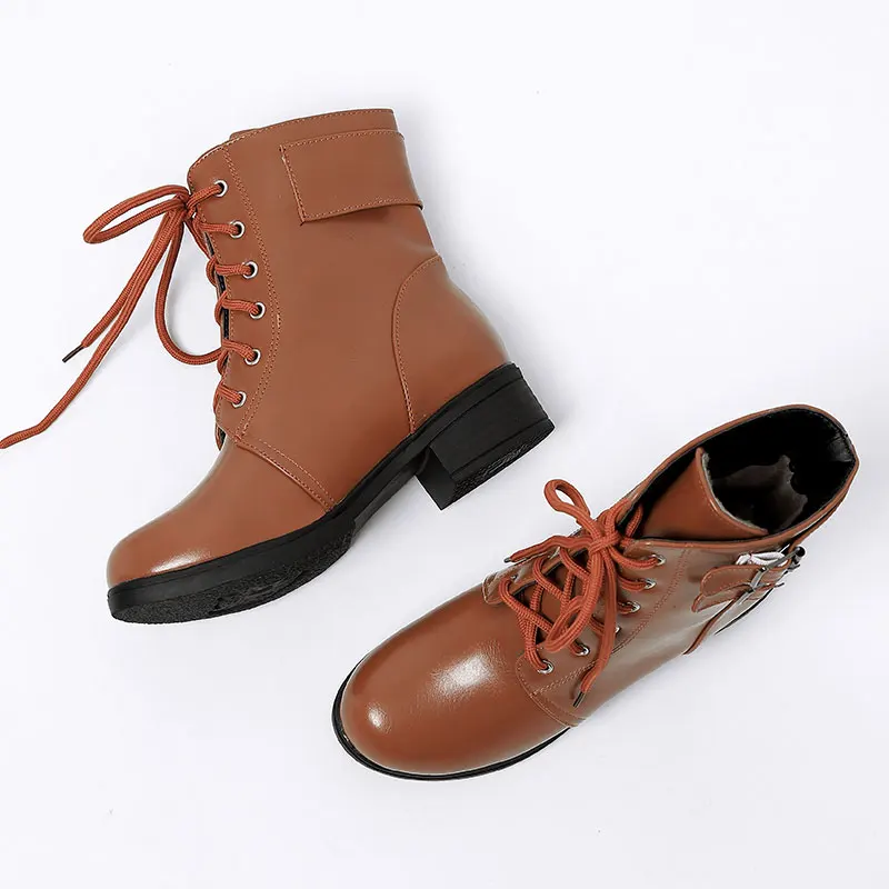 Новинка Зимние Повседневные Ботинки martin на шнуровке Черные ботильоны с круглым