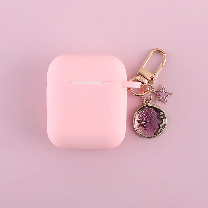 pink Силиконовый чехол для Apple Airpods, беспроводной Чехол для наушников с Bluetooth, защитный чехол для наушников, кольцо для ключей с космической звездой - Цвет: pink