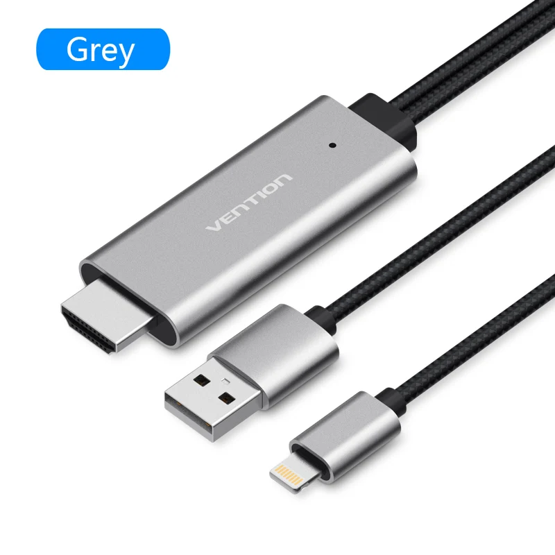 Vention HDMI кабель для iPhone 8Pin к HDMI конвертер адаптер цифровой av-кабель для смартфонов для iPad tv 1080P USB HDMI адаптер - Цвет: Grey