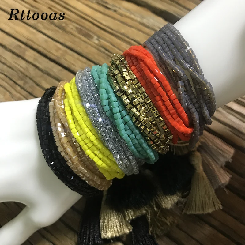 Браслет Rttooas с разноцветными кристаллами и кисточками для женщин многослойные